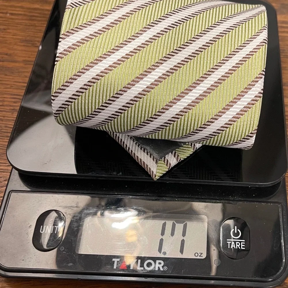 Ermenegildo Zegna Silk Blend Striped Necktie‎ Lime Green Brown White Suit Tie